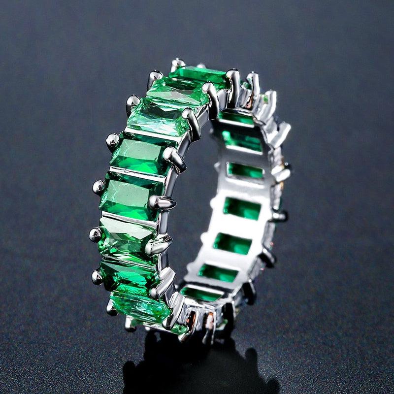 ZAKOL Fashion Multicolor AAA Baguette Cubic Zirconia Wedding Finger Rings for Women | Luxury T-Shape Stone Party Jewelry